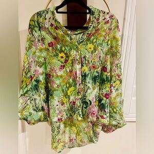 Pilcro Green Floral Button-Front Blouse
